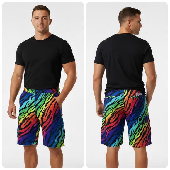 Royally Awesome NWOT Rainbow Zebra Cotton Blend Flat Front Shorts size 44 - Picture 2 of 15